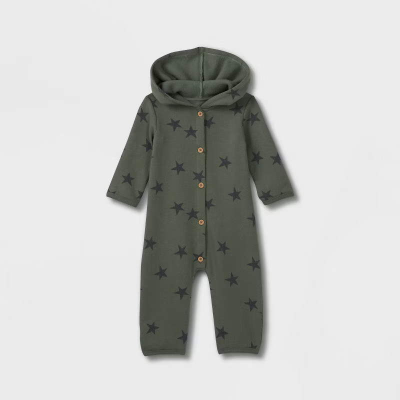 Grayson Collective Baby Star Hooded Fleece Romper - Green | Target