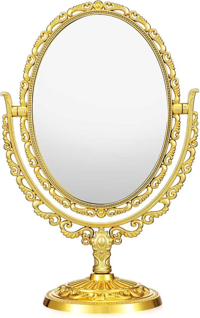 FOMIYES Vanity Desktop Mirror, Oval Shape Standing Makeup Mirror, Golden Vintage Tabletop Makeup,... | Amazon (UK)