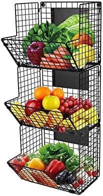 3-Tier Wall Mounted Storage Basket Foldable Organizer, Hanging Metal Wire Basket with Chalkboards... | Amazon (US)
