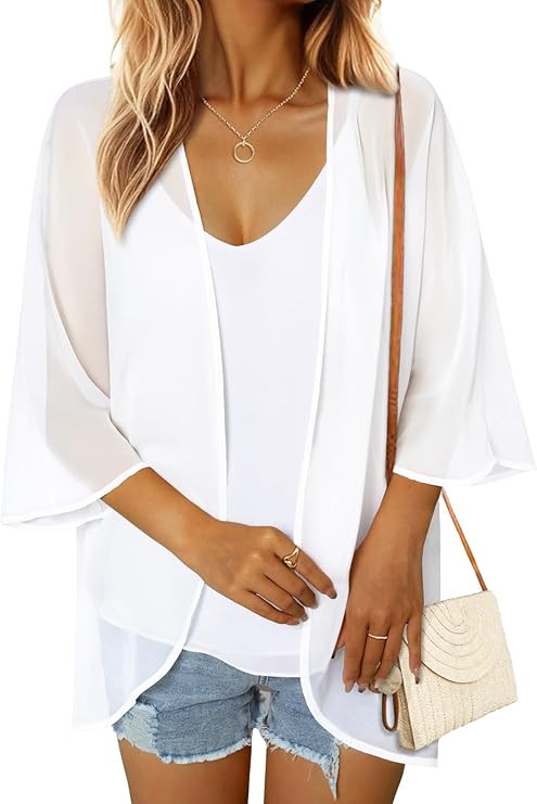 Women Floral Print Puff Sleeve Kimono Cardigan Loose Swimsuit Beach Cover Up Casual Blouse Summer... | Amazon (US)