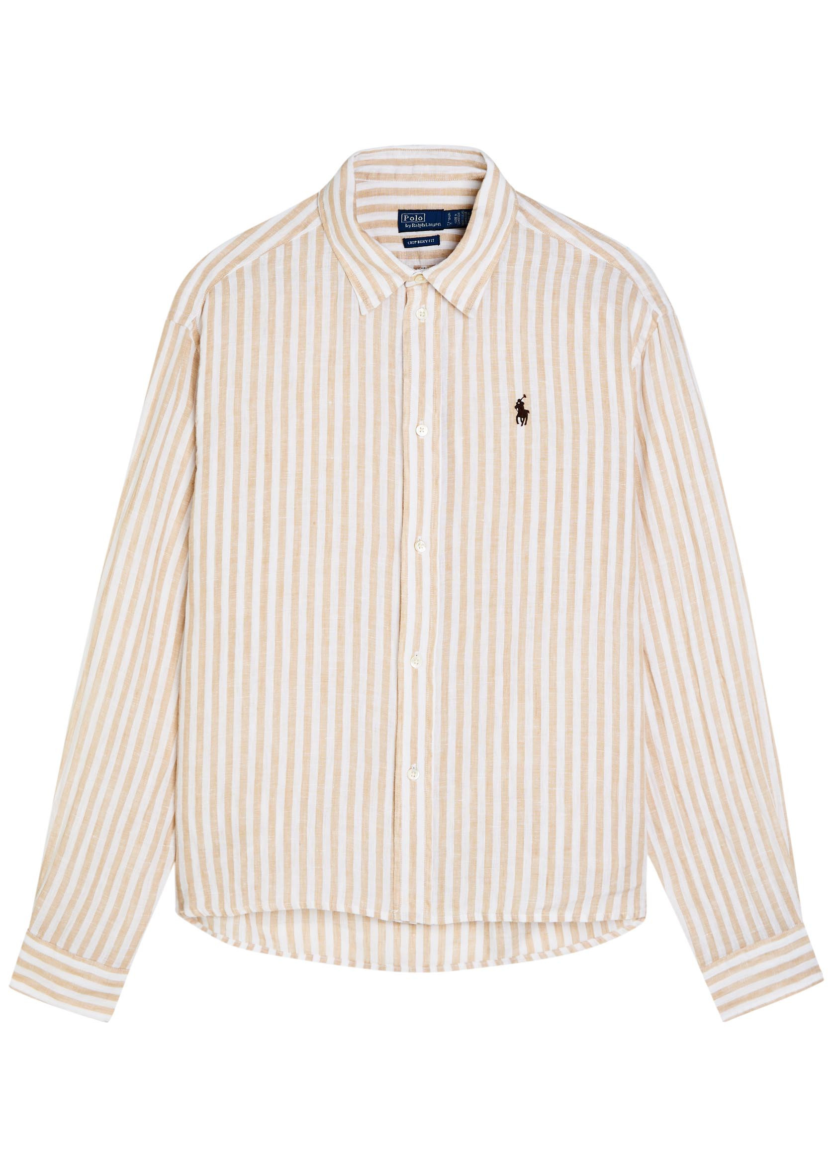 Logo-embroidered striped cropped linen shirt | Harvey Nichols