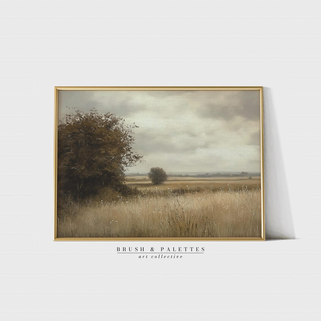 Vintage Countryside Landscape Oil Painting PRINTABLE Brown and Beige Field Art Rustic Wall Decor ... | Etsy (US)