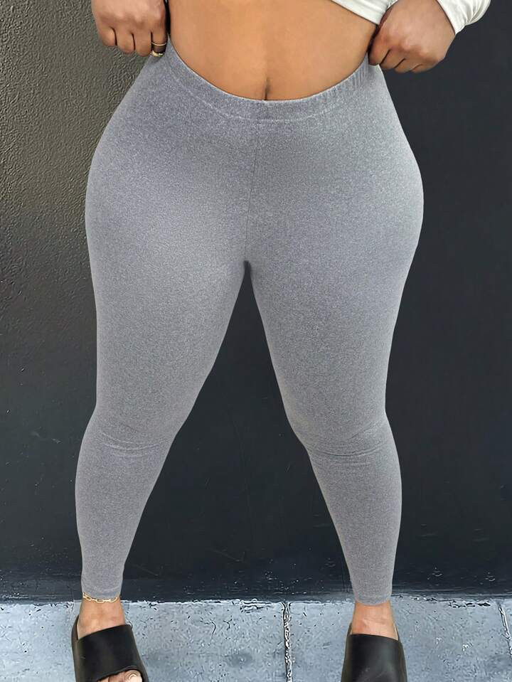 SHEIN LUNE Women's Plus Size Solid Color Tight-Fitting Leggings | SHEIN