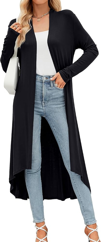 Women's Casual Long Open Front Drape Lightweight Duster High Low Hem Maxi Long Sleeve Cardigan(S-... | Amazon (US)
