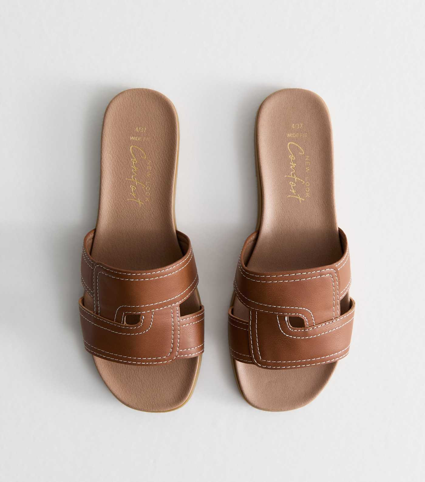 Wide Fit Tan Faux Leather Woven Strap Sandals | New Look | New Look (UK)