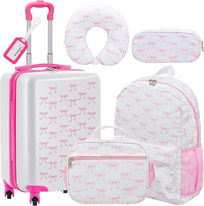 Redbaker 6 Pcs Kids Luggage Set Gifts for Christmas 17 Inch Kids Rolling Luggage Double Pattern S... | Amazon (US)