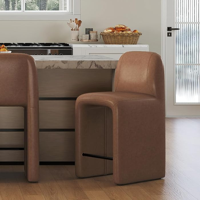 Hyfirm Bohemian Bar Stool with Back, 26" Faux Leather Upholstered Counter Height Stool with Footr... | Amazon (US)