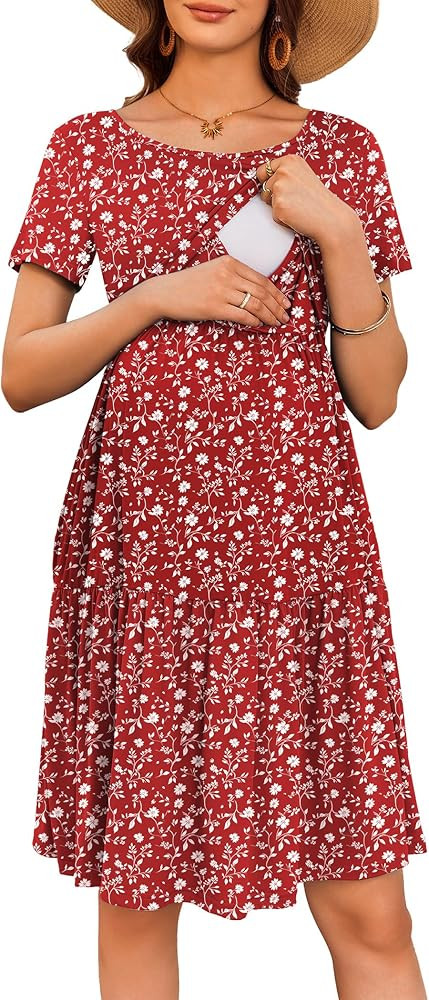 Ekouaer Nursing Dress Summer Short Sleeve Breastfeeding Casual Knee Length Maternity Dresses S-XX... | Amazon (US)