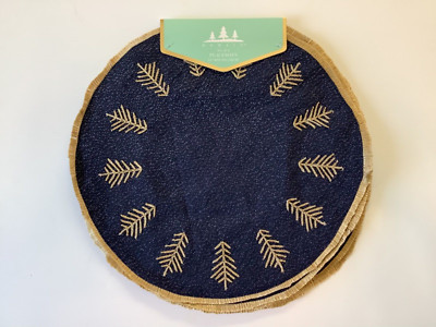 DOMAIN 15" Round Placemats (4) NAVY BLUE GOLD TREES FRINGE 15 INCH ROUND  NWT  | eBay | eBay US