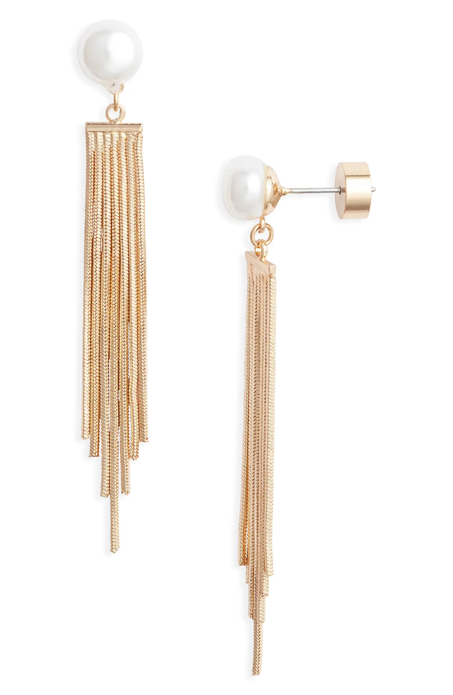 Nordstrom Chain Fringe Faux Pearl Drop Earrings | Nordstrom | Nordstrom