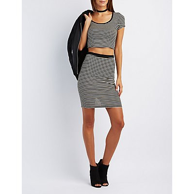 Striped Caged-Back Crop Top | Charlotte Russe