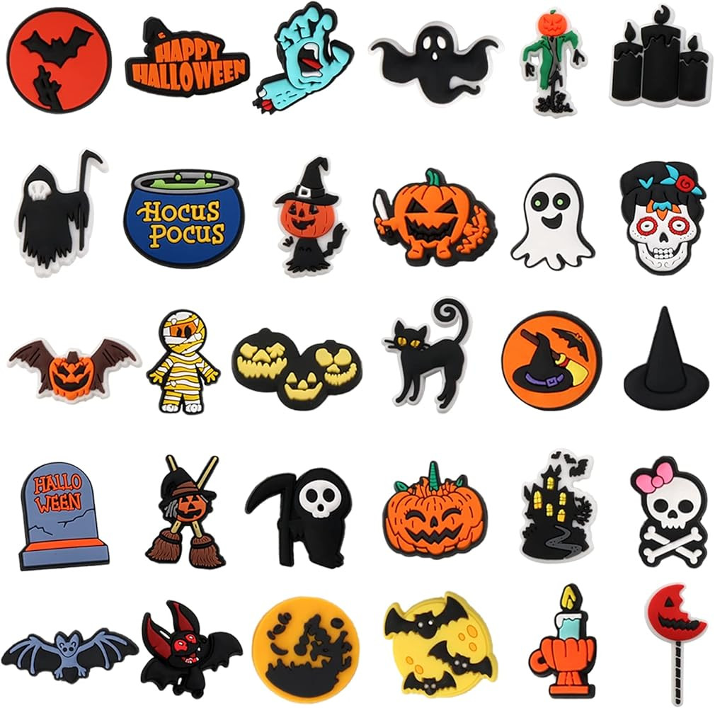 Mortd Halloween Theme Shoe Decor Charms, 30PCS Pumpkin Witch Ghost Bat Shoe Charms for Shoe Wrist... | Amazon (US)