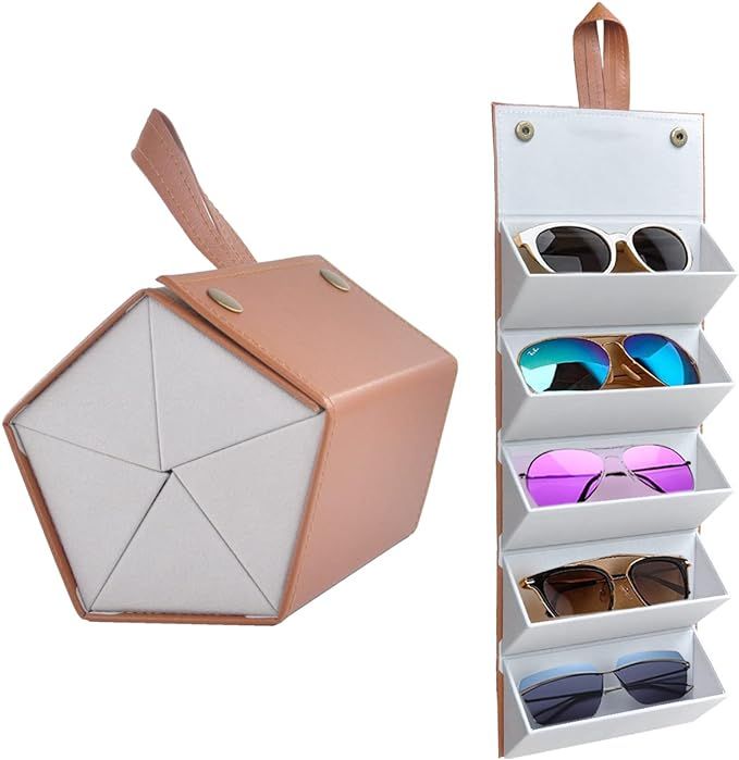 Kenpal Sunglasses Storage Organizer Holder Foldable Travel Case with 5 Slot Compartments for Mult... | Amazon (US)