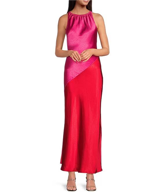 Kavela Color Block Halter Neck Sleeveless Maxi Slip Dress | Dillard's