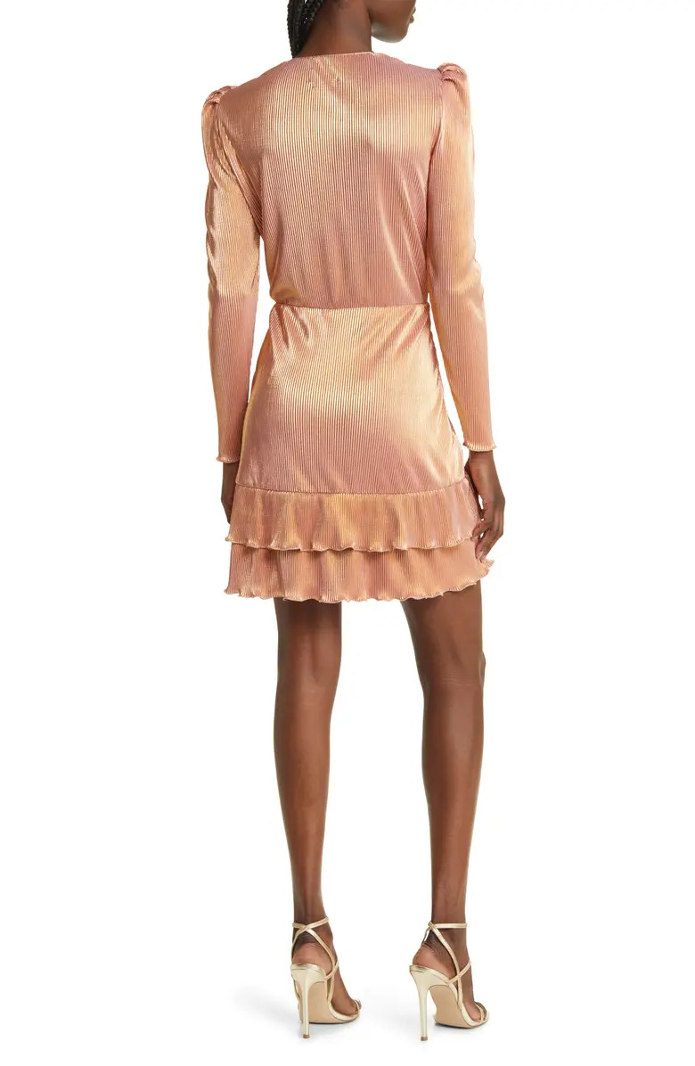 Karis Metallic Long Sleeve Plissé Minidress | Nordstrom