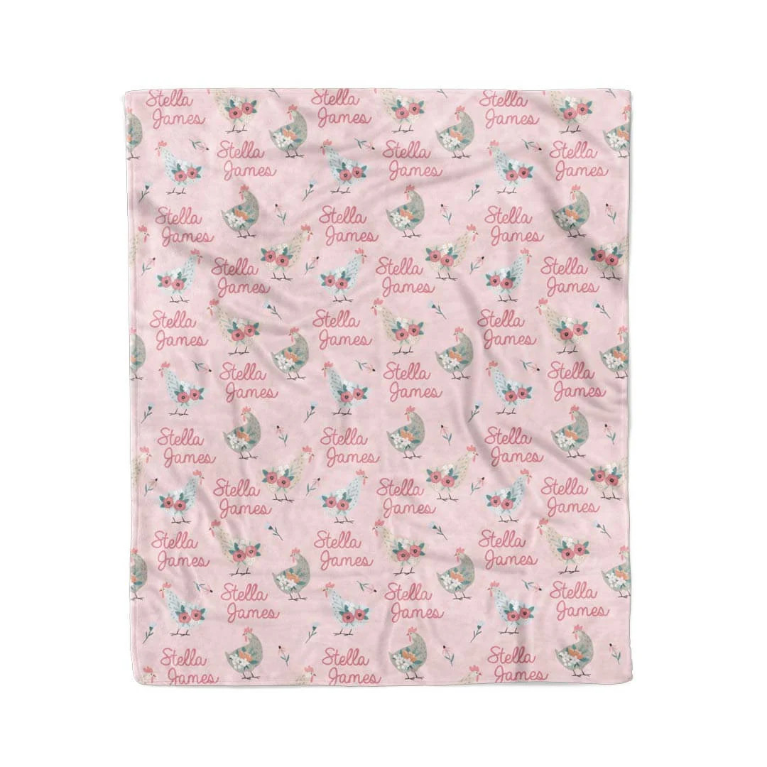 Pink Chicken Personalized Kids Blanket | Caden Lane
