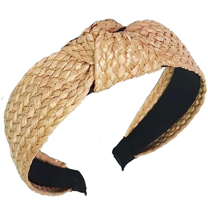 Straw Knot Headbands Fashion Rattan Wide Head Band Boho Headband Woven Headwear Hair Head Bands H... | Amazon (US)