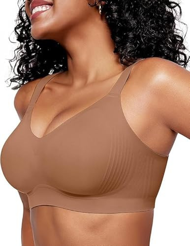 OEAK Womens Wireless Seamless Bras Full Coverage Supportive Lounge Bra Push Up Plus Size Everyday Bra Comfortable Tshirt Bras Brown 3XL-Plus | Amazon (US)