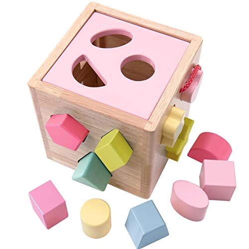 Babe Rock Shape Color Sorter Toddler Toy - Wooden Toddler Toy Color Recognition Shape Sorting Cube L | Amazon (US)
