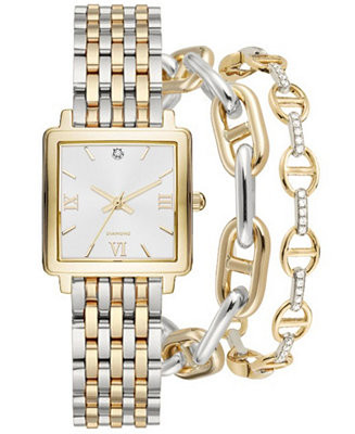 Women's Two-Tone Bracelet Watch 28mm Gift Set | Macy's