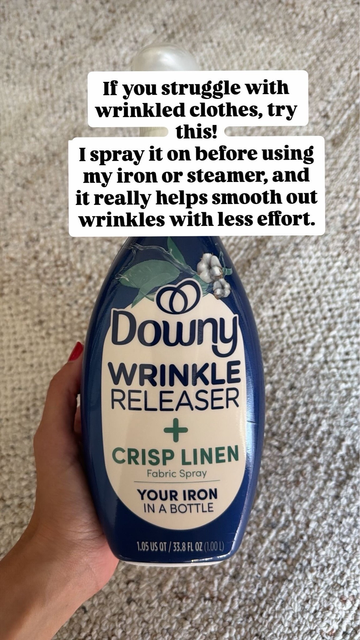 If you struggle with wrinkled clothes, try this!
I spray it on before using my iron or steamer, and it really helps smooth out wrinkles with less effort.

#LTKdayinmylife #LTKmomlife #LTKHome