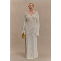 Kayleigh Crochet Fishtail Flare Sleeve Maxi Dress - White | MESHKI US