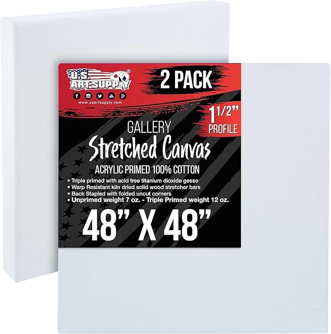 U.S. Art Supply 48 x 48 inch Gallery Depth 1-1/2" Profile Stretched Canvas, 2-Pack - 12-Ounce Acr... | Amazon (US)