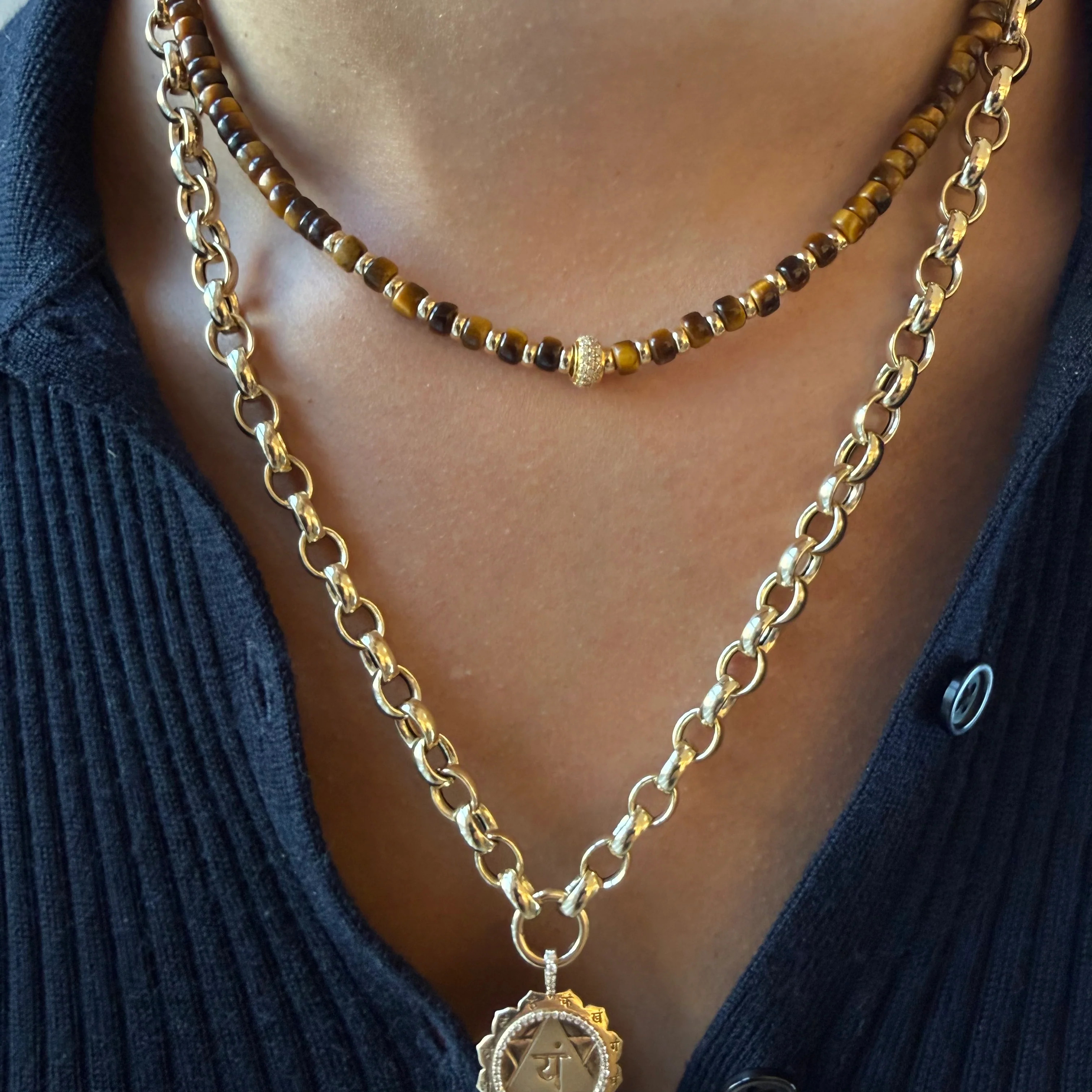 TIGER EYE AND DIAMOND BEAD NECKLACE – SHAKTI | SHAKTI JEWELRY