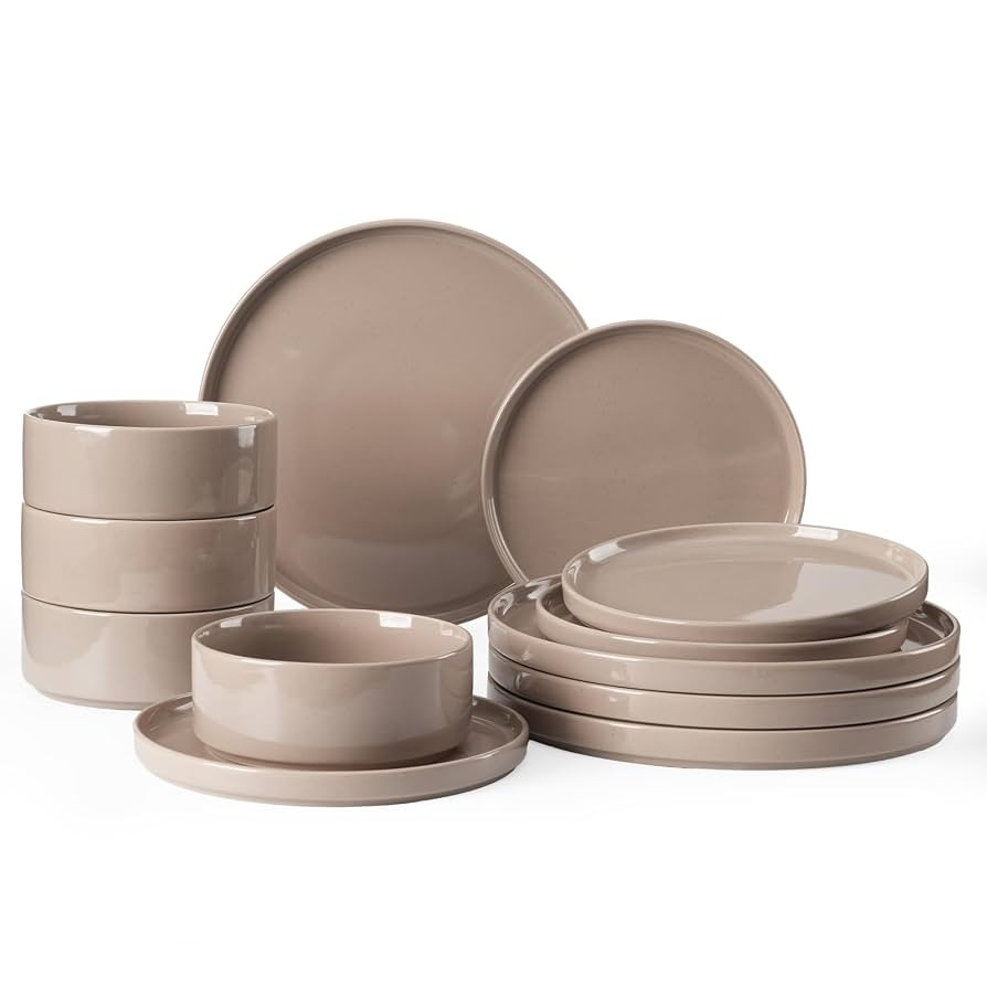 Famiware Nebula Plates and Bowls Set, 12 Pieces Dinnerware Sets, Dishes Set for 4, Cinnamon Brown | Amazon (US)
