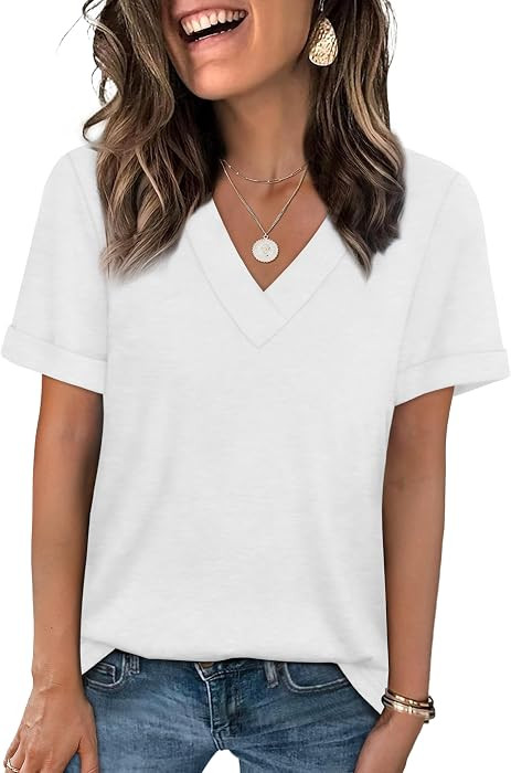 WIHOLL Womens Summer Tops Short Sleeve Basic Casual V Neck T Shirts Trendy Fashion 2026 | Amazon (US)