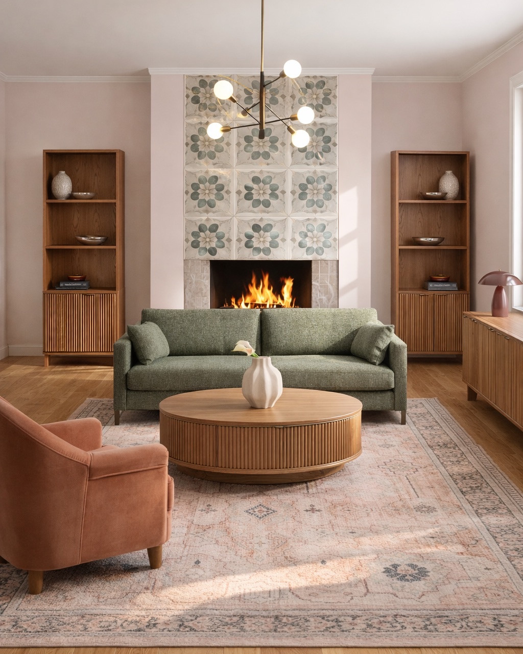 Living room ideas, I love the green sofa and velvet chair, vintage style rug, fluted coffee table, bookcases and a sideboard from CB2. #homedecor #livingroom

#LTKHome #LTKSaleAlert #LTKSeasonal