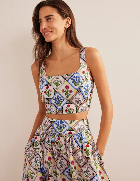 Square Neck Crop Co-ord - Ivory, Wild Bluebell | Boden US | Boden (US)