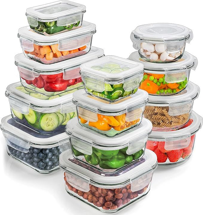 PrepNaturals 13-pack Glass Meal Prep Air Tight Containers with Custom Fit Lids - Glass Food Stora... | Amazon (US)