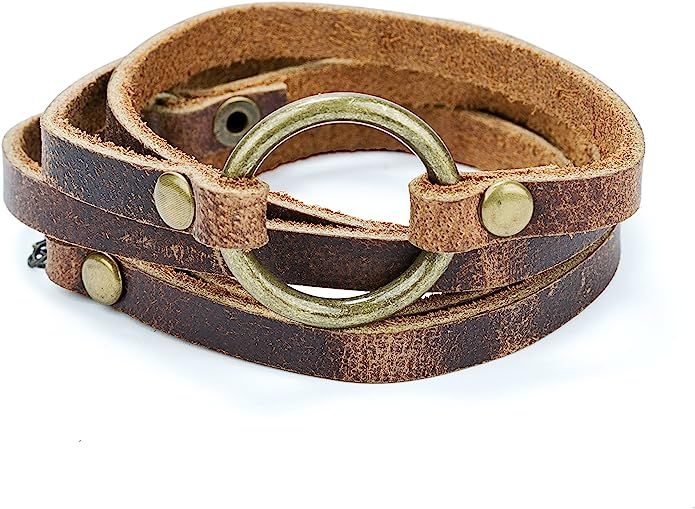 SPUNKYsoul 5 Wrap Leather Circle Bracelet Brown for Women Collection (Brown) | Amazon (US)