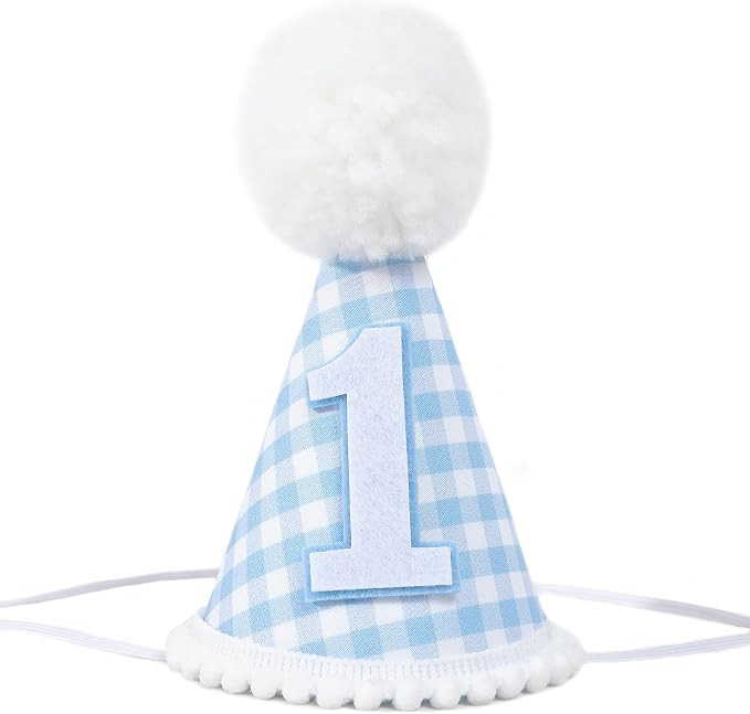 MAMUXI Gingham Party Hat for 1st Birthday Parties - Costume Headwear, Gingham Dog Birthday Hat | Amazon (US)