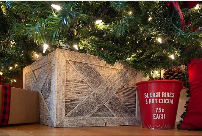 BarnwoodUSA | Wide Deluxe Wooden Tree Box Collar | White Wash | Farmhouse Tree Box | Christmas Tr... | Amazon (US)