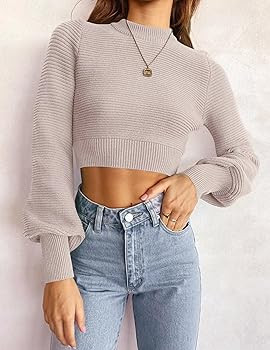 ZESICA Women's Fall Mock Neck Cropped Sweater Long Sleeve Soft Ribbed Knit Pullover Jumper Tops | Amazon (US)