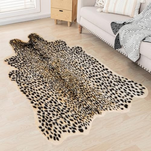 Leopard Rug Cheetah Rug Animals Printed Hide Mats Faux Fur Cowhide Skin Carpet for Home Office, Livingroom, Bedroom, 5.3ft x 6.6ft | Amazon (US)