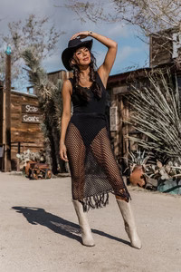 Young Wild And Free Black Crochet Midi Skirt With Fringe Hem | Pink Lily