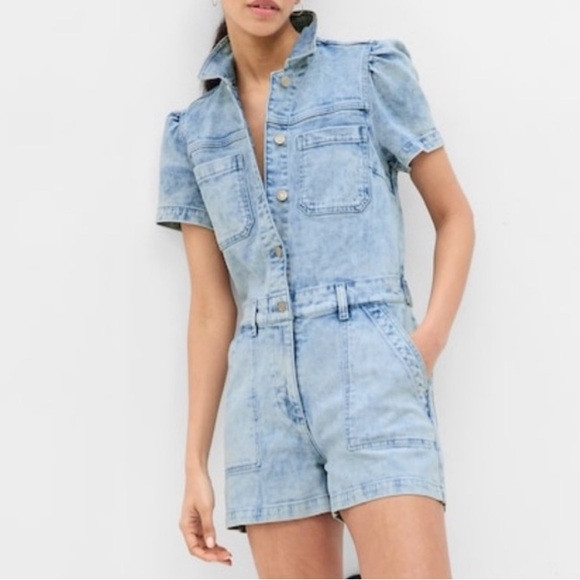 GAP Puff Sleeve Denim Romper with Washwell - Women’s Size 6 Tall | Poshmark