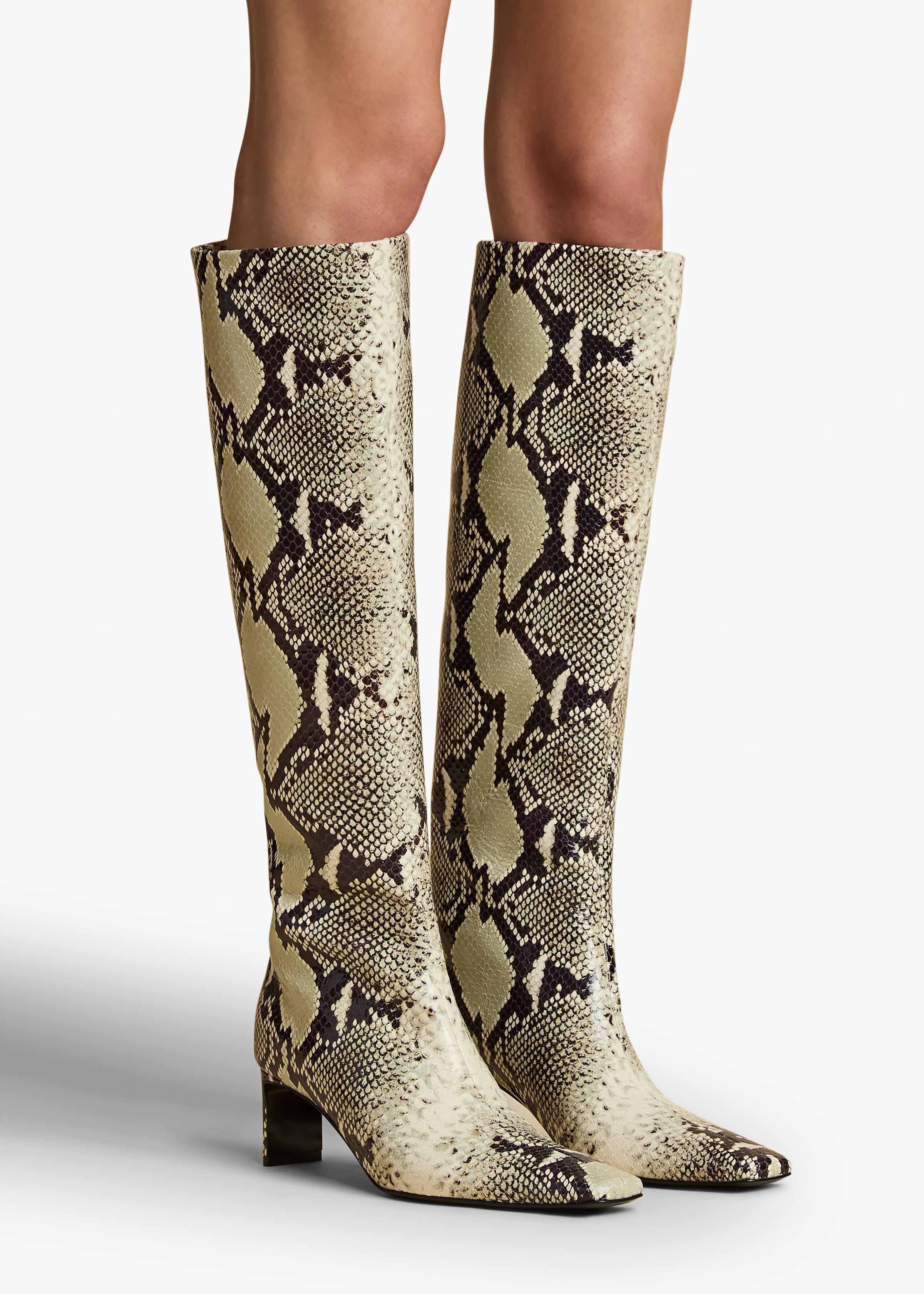 Ona Knee-High Boot in Natural Python-Embossed Leather | Khaite