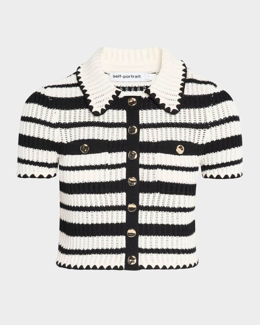 Self-Portrait Striped Crochet-Knit Top | Neiman Marcus