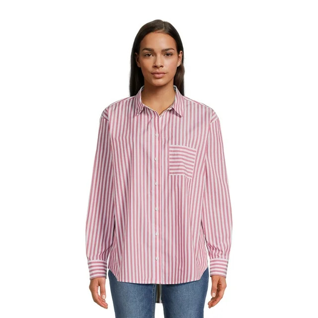 Time and Tru Women's Oversized Shirt with Long Sleeves, Sizes XS-3XL | Walmart (US)