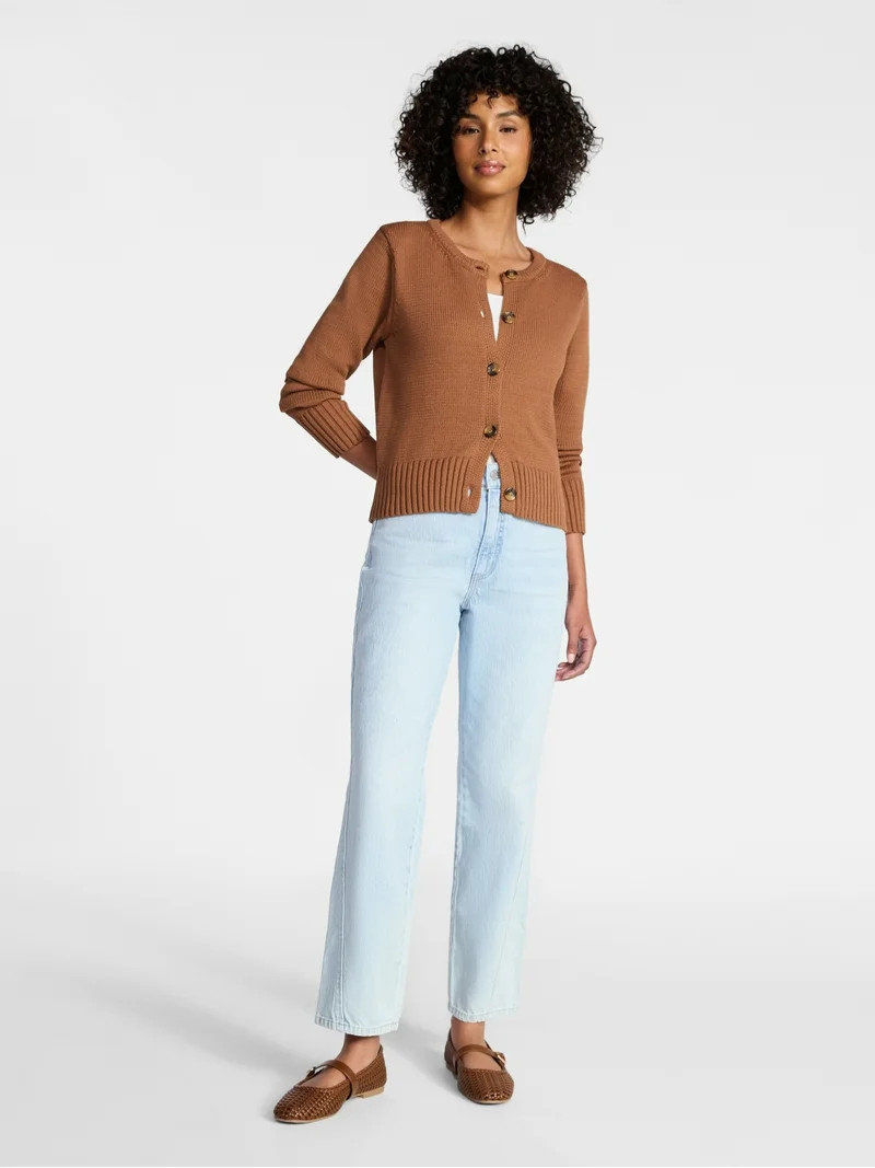 Time and Tru Women's Button Front Cardigan Sweater, Midweight, Sizes XS-XXXL | Walmart (US)