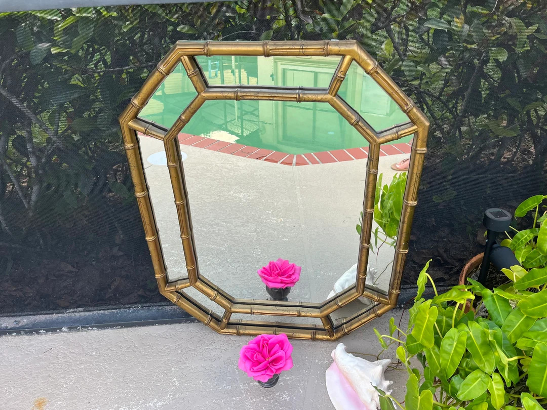Faux bamboo gold gilt octagon mirror, Chinoiserie faux bamboo mirror, Hollywood Regency gold faux... | Etsy (US)