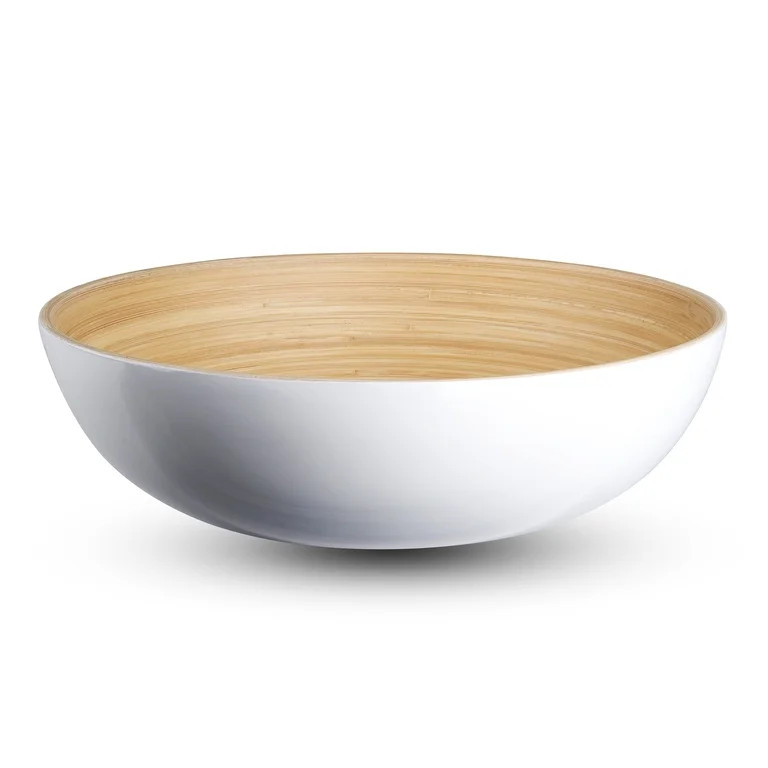 LEXA 12" Handmade Bamboo Salad Bowl \u2013 130 oz Large Wooden Fruit Bowl for Kitchen Counter, Wh... | Walmart (US)