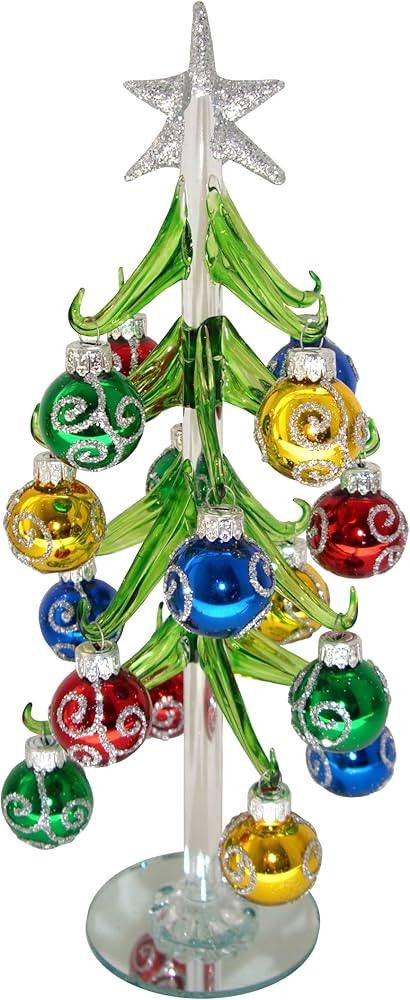 Red Carpet Studios Miniature Glass Christmas Tree with 16 Glitter Ornaments, 10-Inches, Silver | Amazon (US)