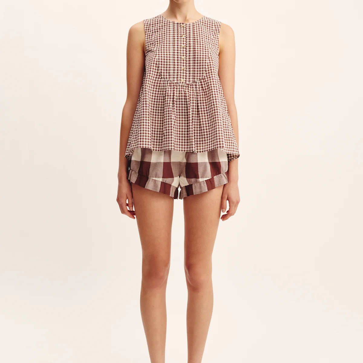 CALLIE BLOUSE - PETITE MOCHA GINGHAM | POSSE (US)