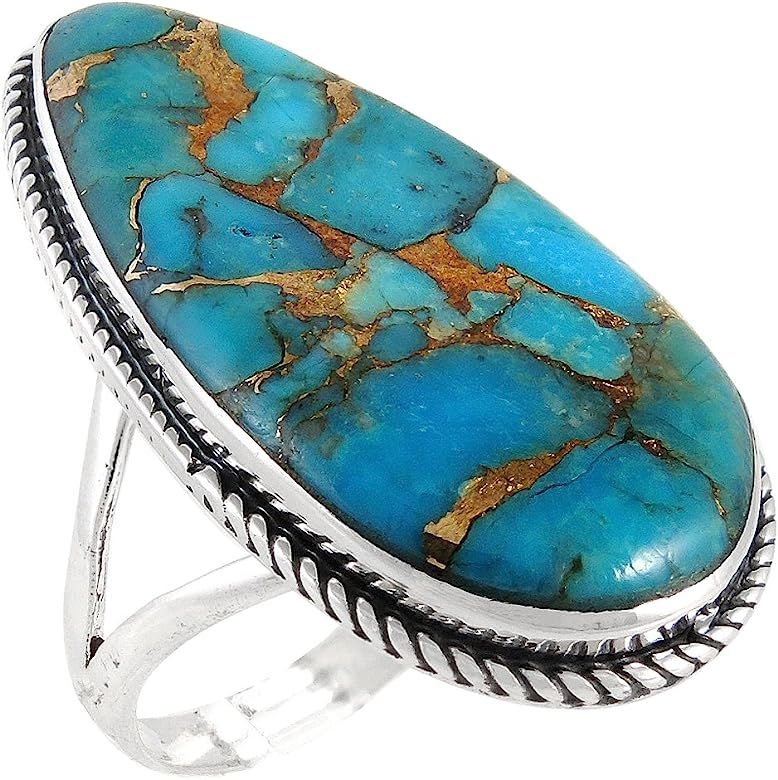 Turquoise Ring in Sterling Silver 925 & Genuine Turquoise (CHOOSE COLOR) | Amazon (US)