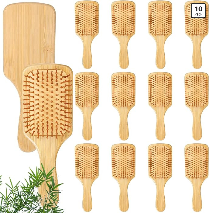 10 Pcs Bamboo Hair Brush, Bulk Round-tipped Bamboo Bristles Detangling Brush Paddle Lightweight M... | Amazon (US)
